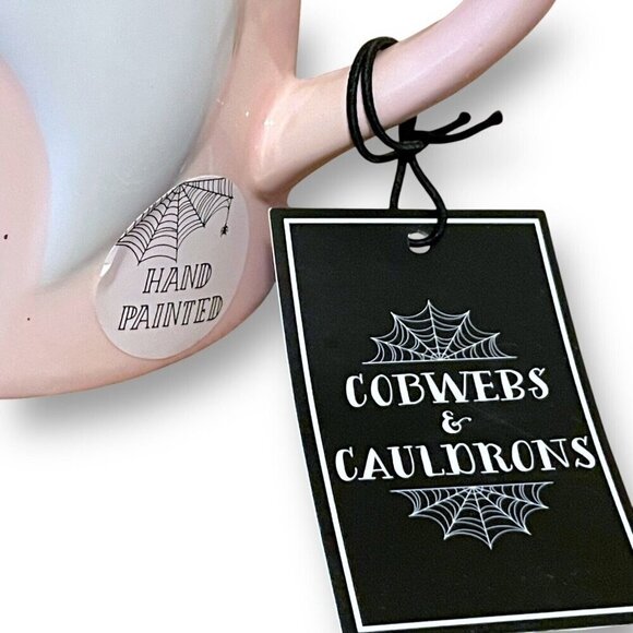 Cobwebs & Cauldrons Ghost Friends Coffee Mug Pink White Halloween Hand Painted - Picture 3 of 7